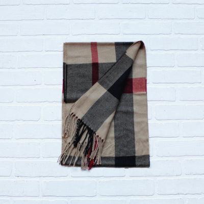 Cashmere Feel Scarf Tan Plaid