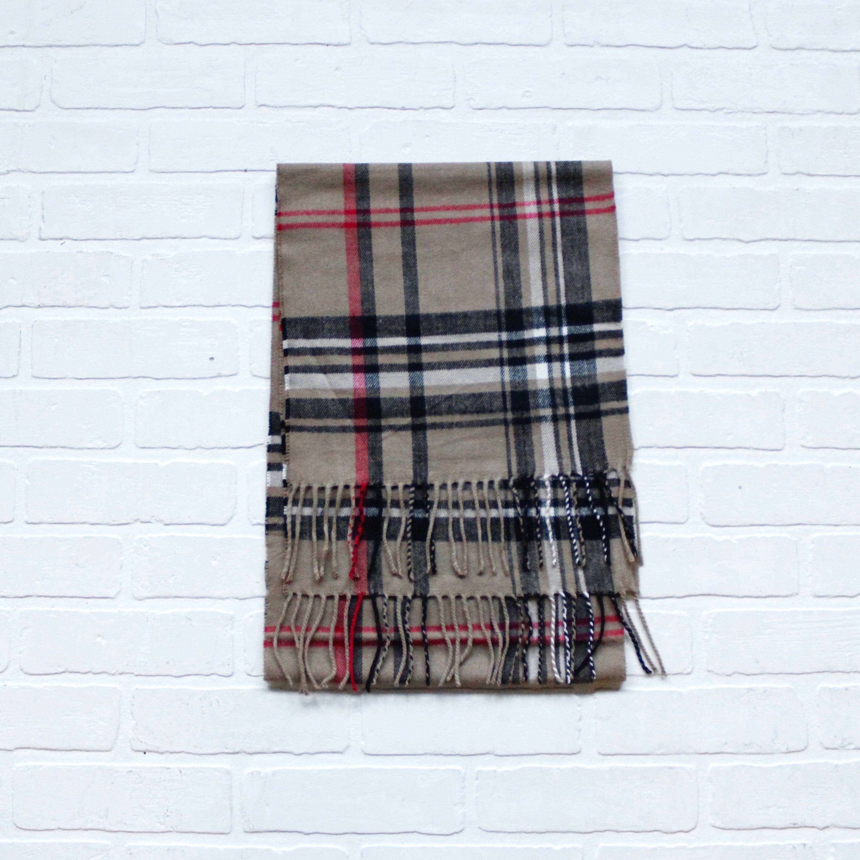 Cashmere Feel Scarf Tan Classic Plaid