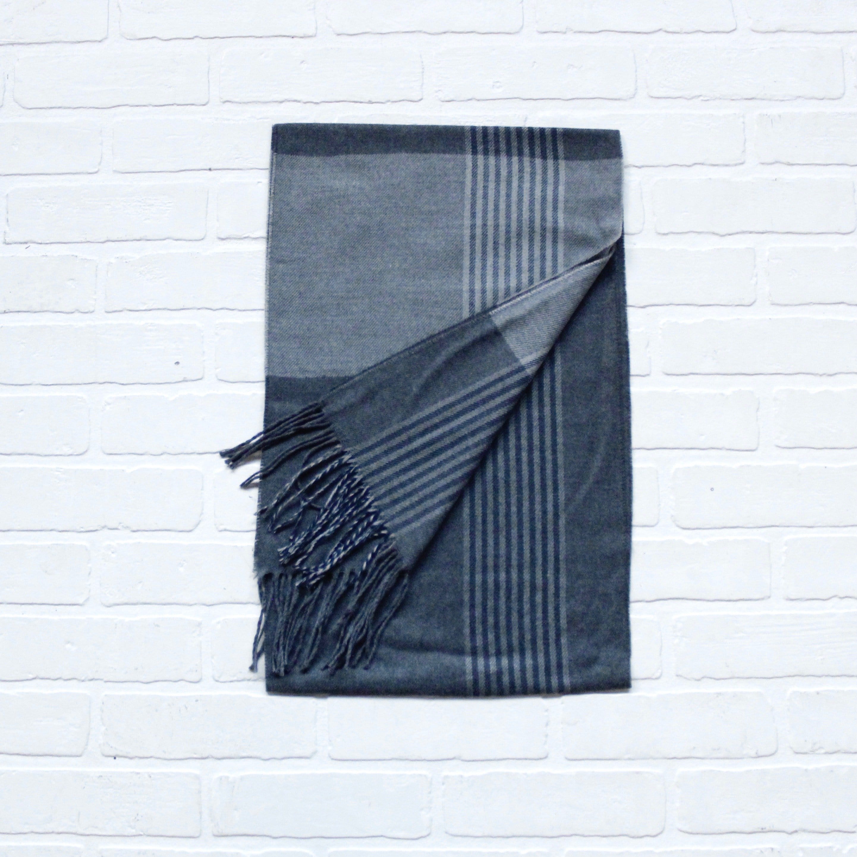 Cashmere Feel Scarf Grey Stripe Detail