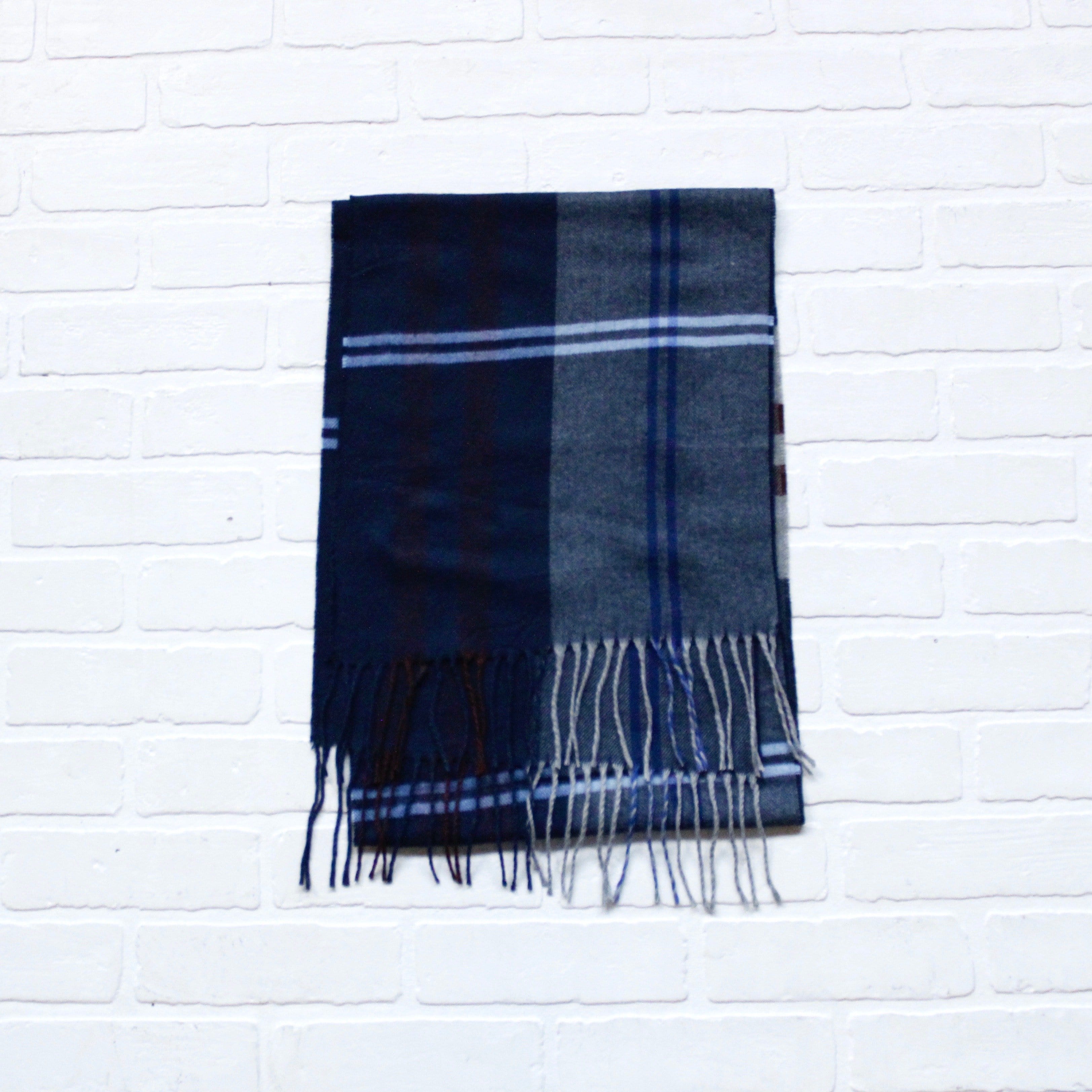Cashmere Feel Scarf Navy Brown Plaid