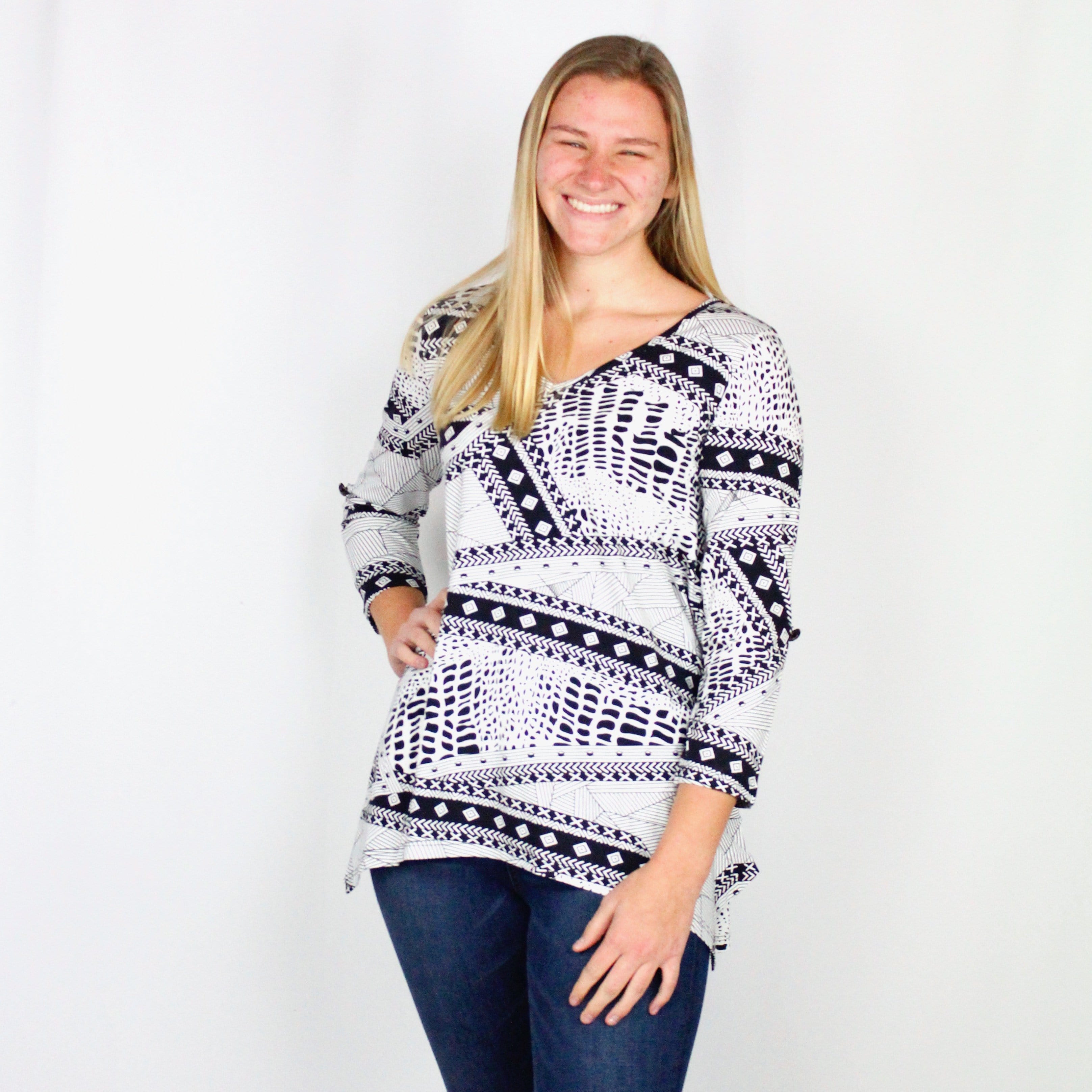 Black White Print Top