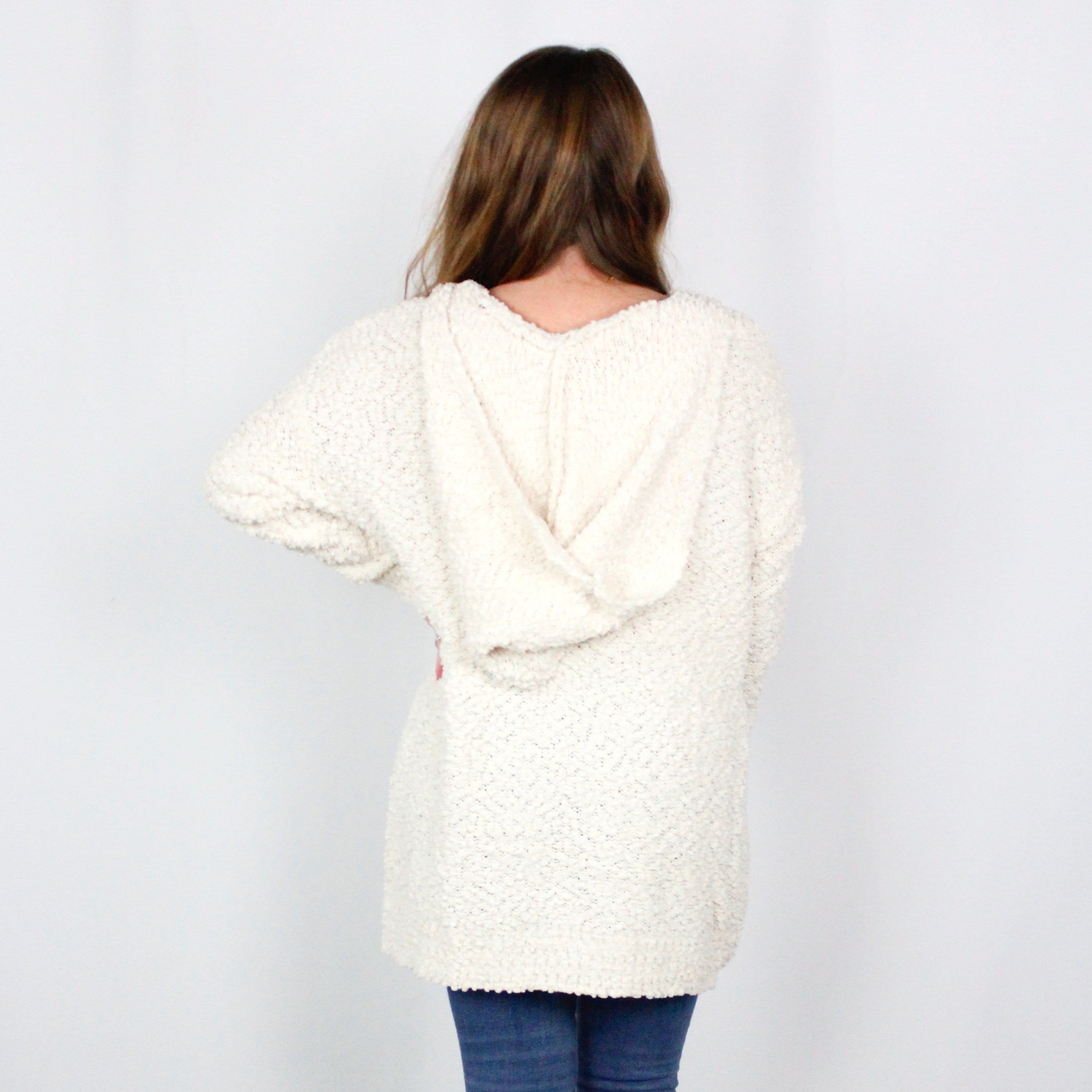 Cream Hooded Popcorn Sweater Dress