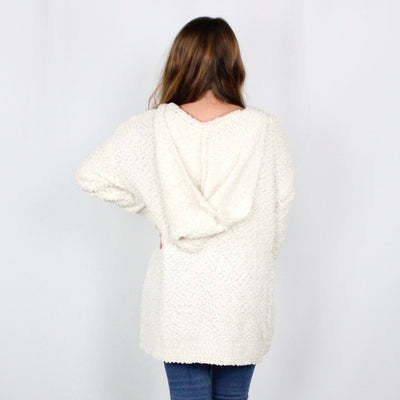 Cream Hooded Popcorn Sweater Dress