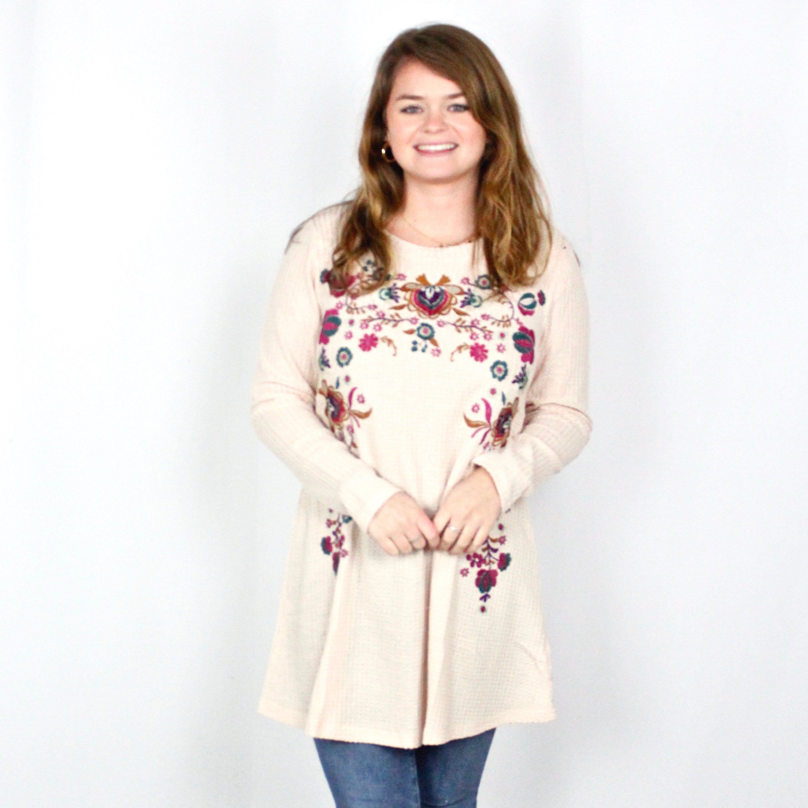 Embroidered Floral Waffle Knit Dress
