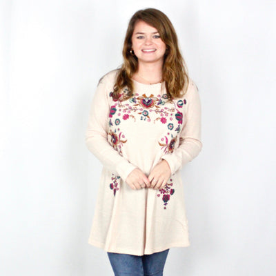 Embroidered Floral Waffle Knit Dress