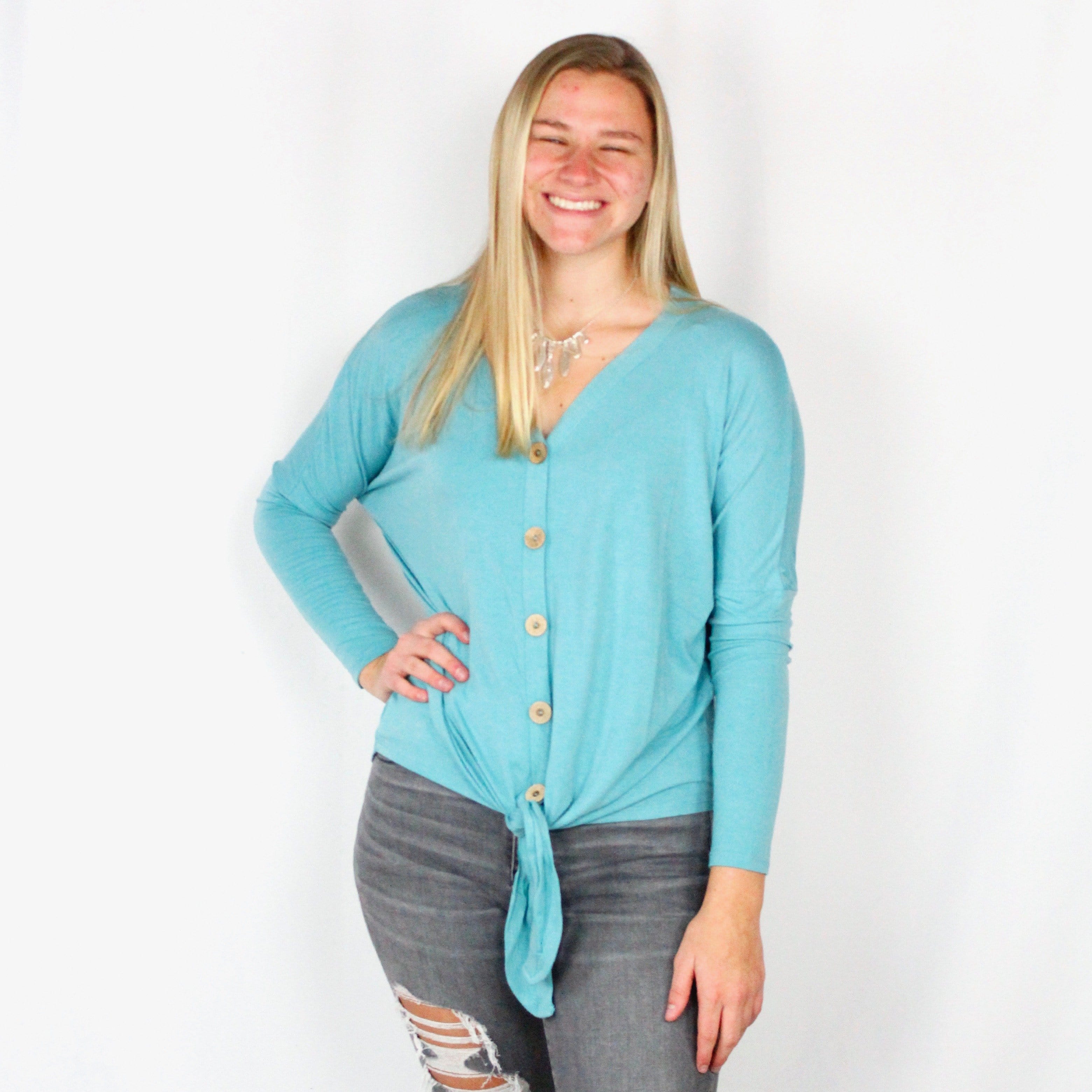 Button Up Front Tie Top
