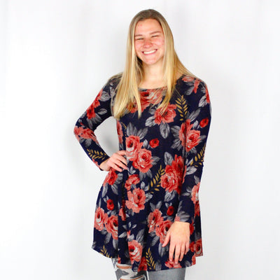 Floral Print Navy Dress