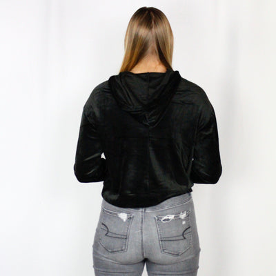 Black Velour Pullover Hoodie