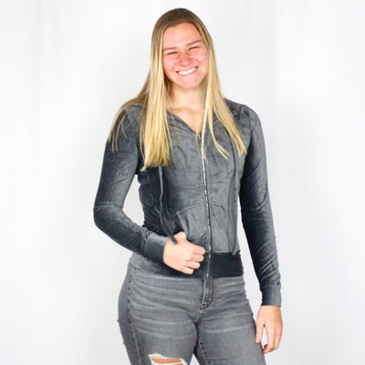 Ribbed Velour Zip-Up Hoodie