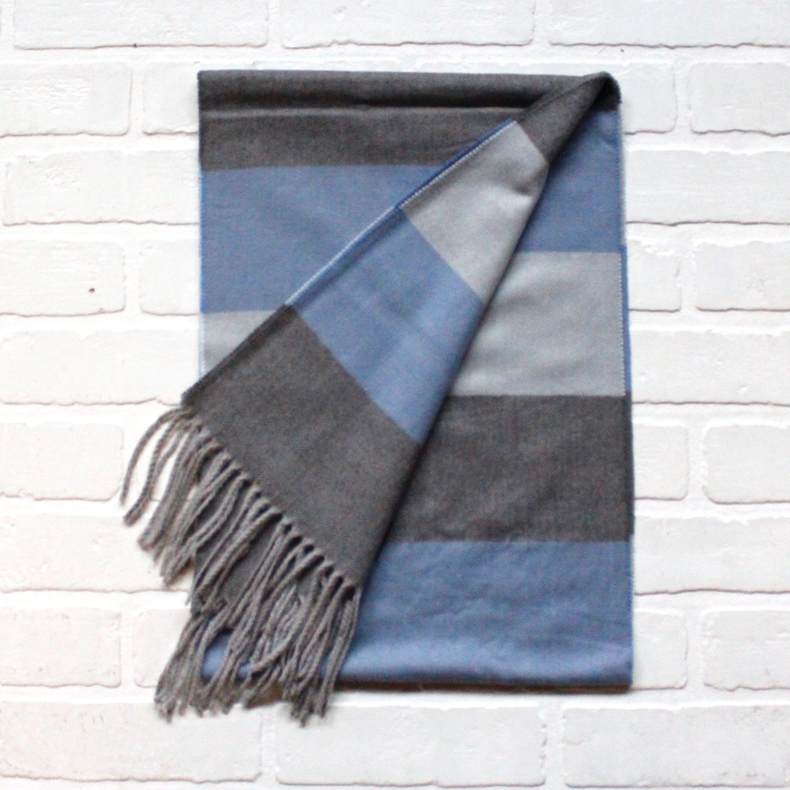 Cashmere Feel Scarf Light Blue Grey Vertical Stripe