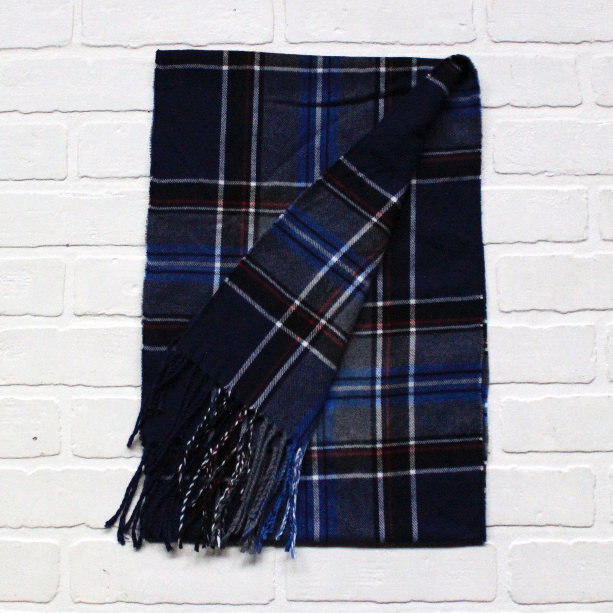 Cashmere Feel Scarf Blue Navy Plaid
