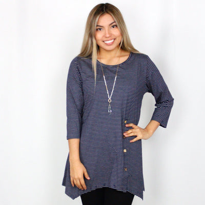 Navy Stripe Button Detail Top