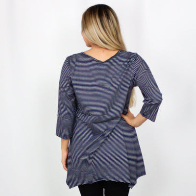 Navy Stripe Button Detail Top