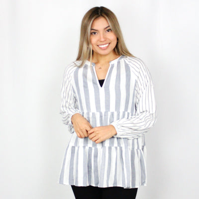 Blue Stripe Tiered Blouse