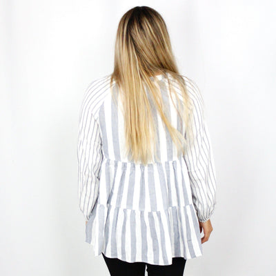 Blue Stripe Tiered Blouse