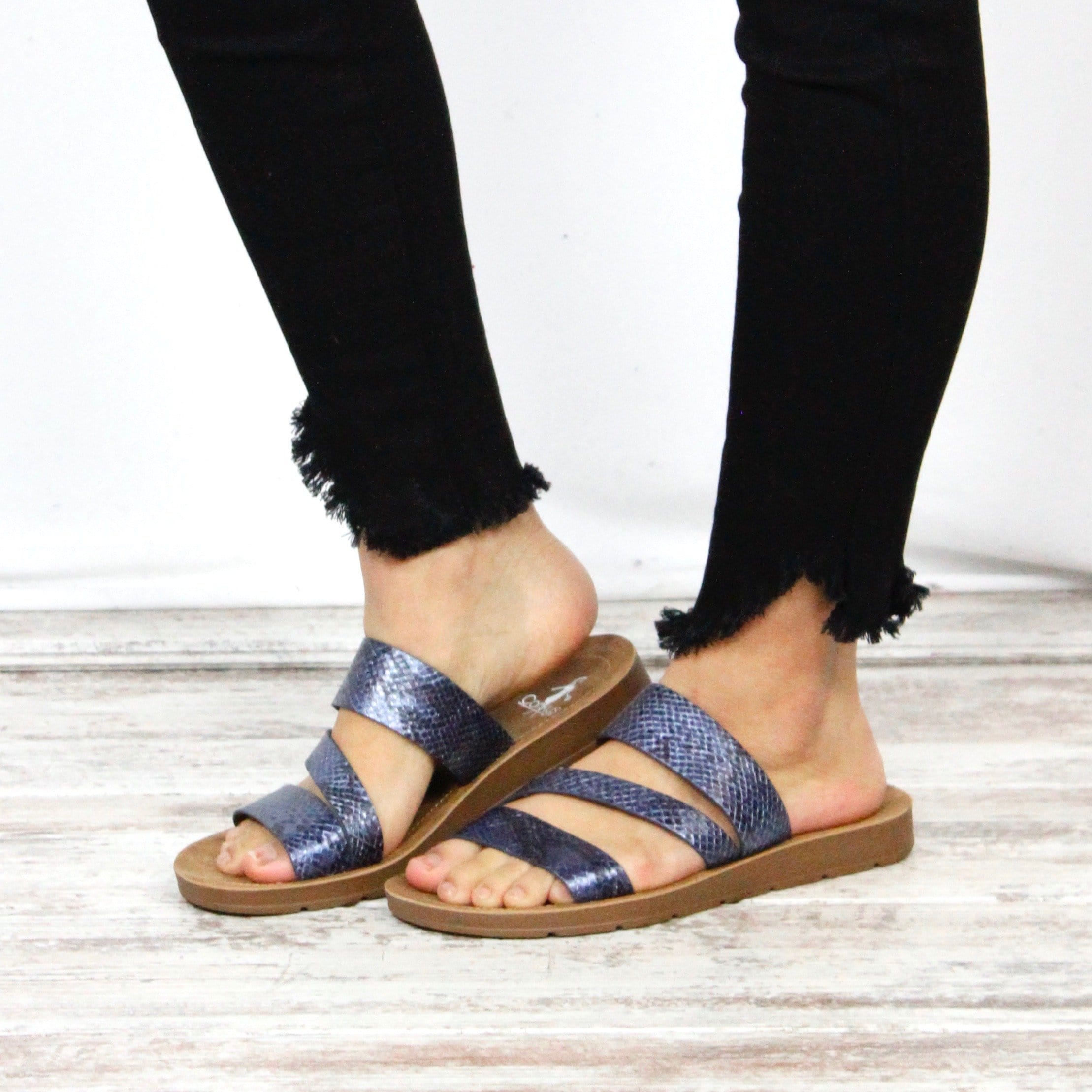 Lydia Navy Snake Sandal