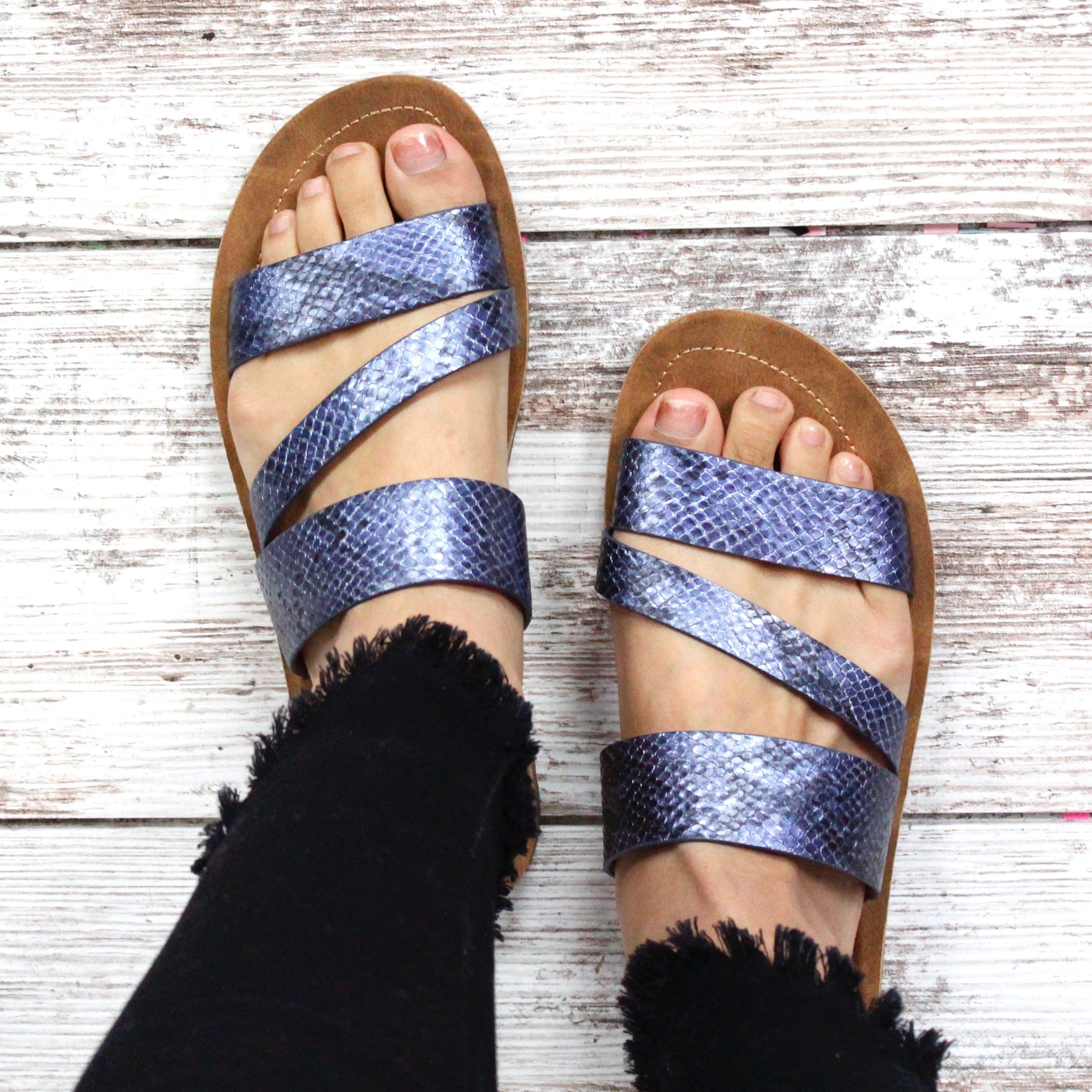 Lydia Navy Snake Sandal
