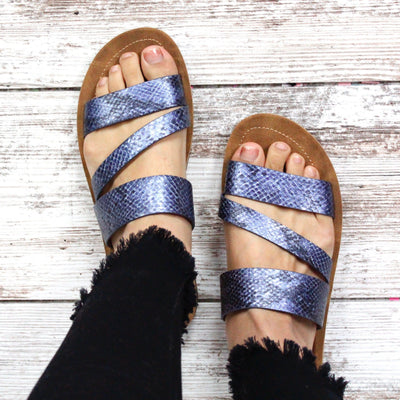 Lydia Navy Snake Sandal
