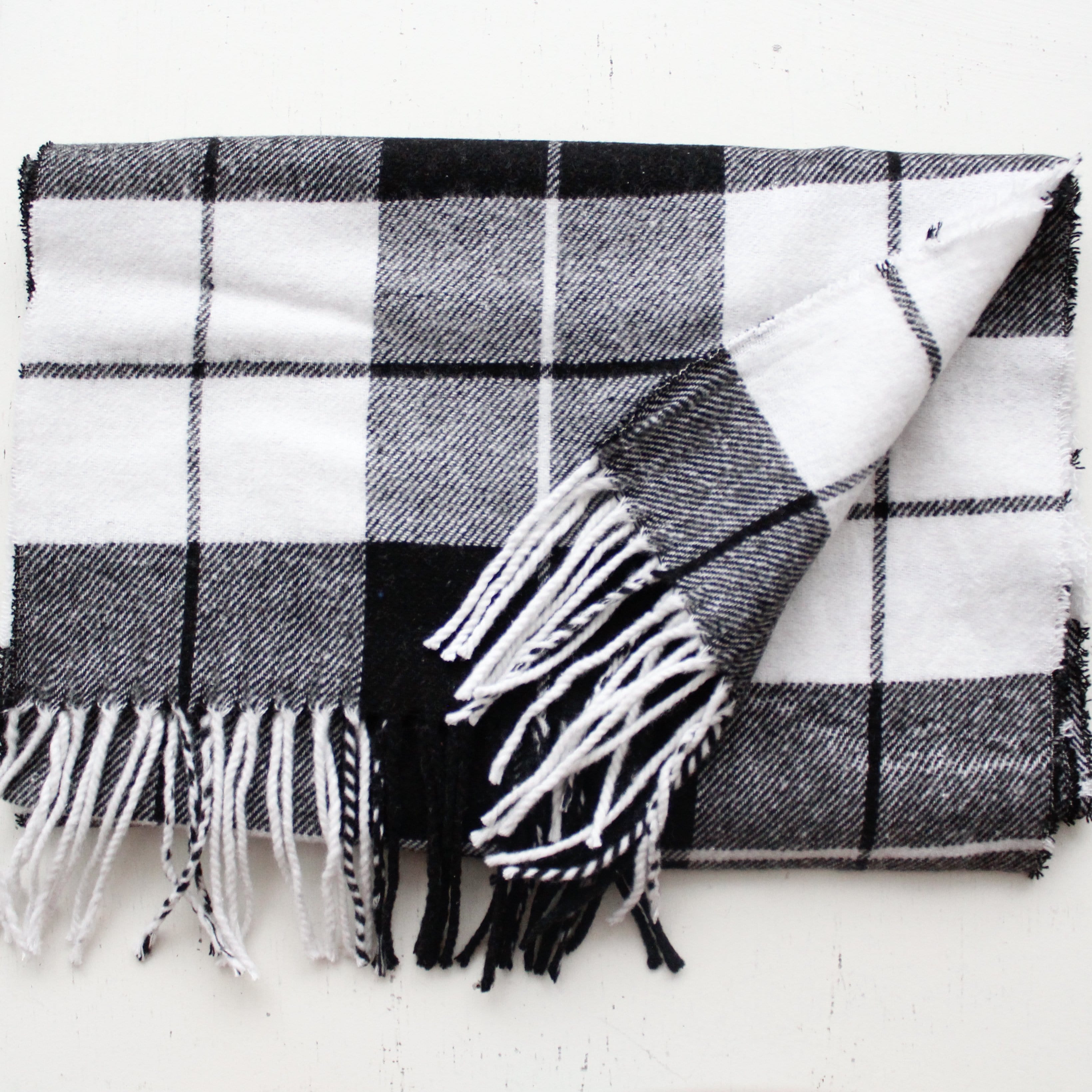 Cashmere Feel Scarf Black White Check