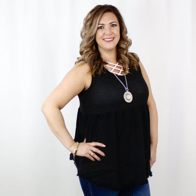 High Low Frayed Ruffle Tank Top
