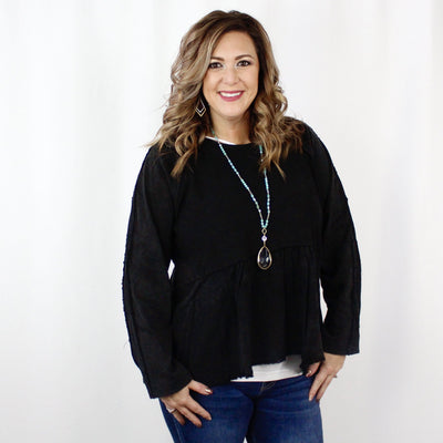 Black Mineral Wash Frayed Babydoll Top