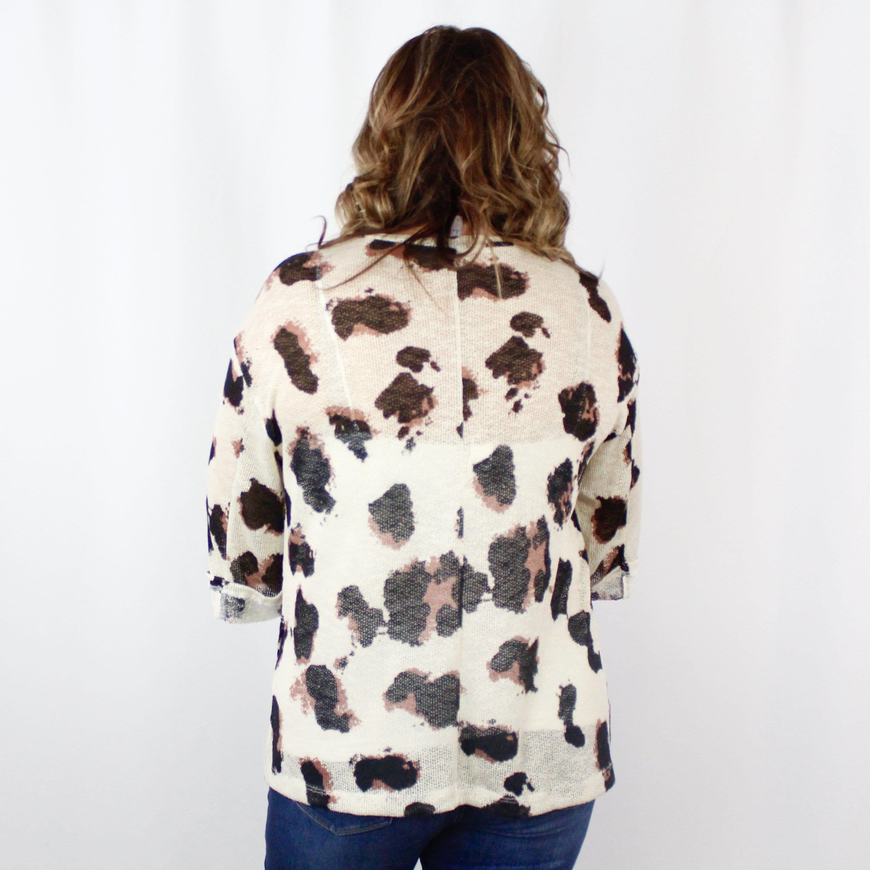 Cream Animal Print Folded Sleeve Top
