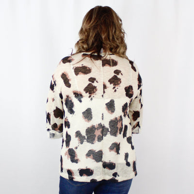 Cream Animal Print Folded Sleeve Top
