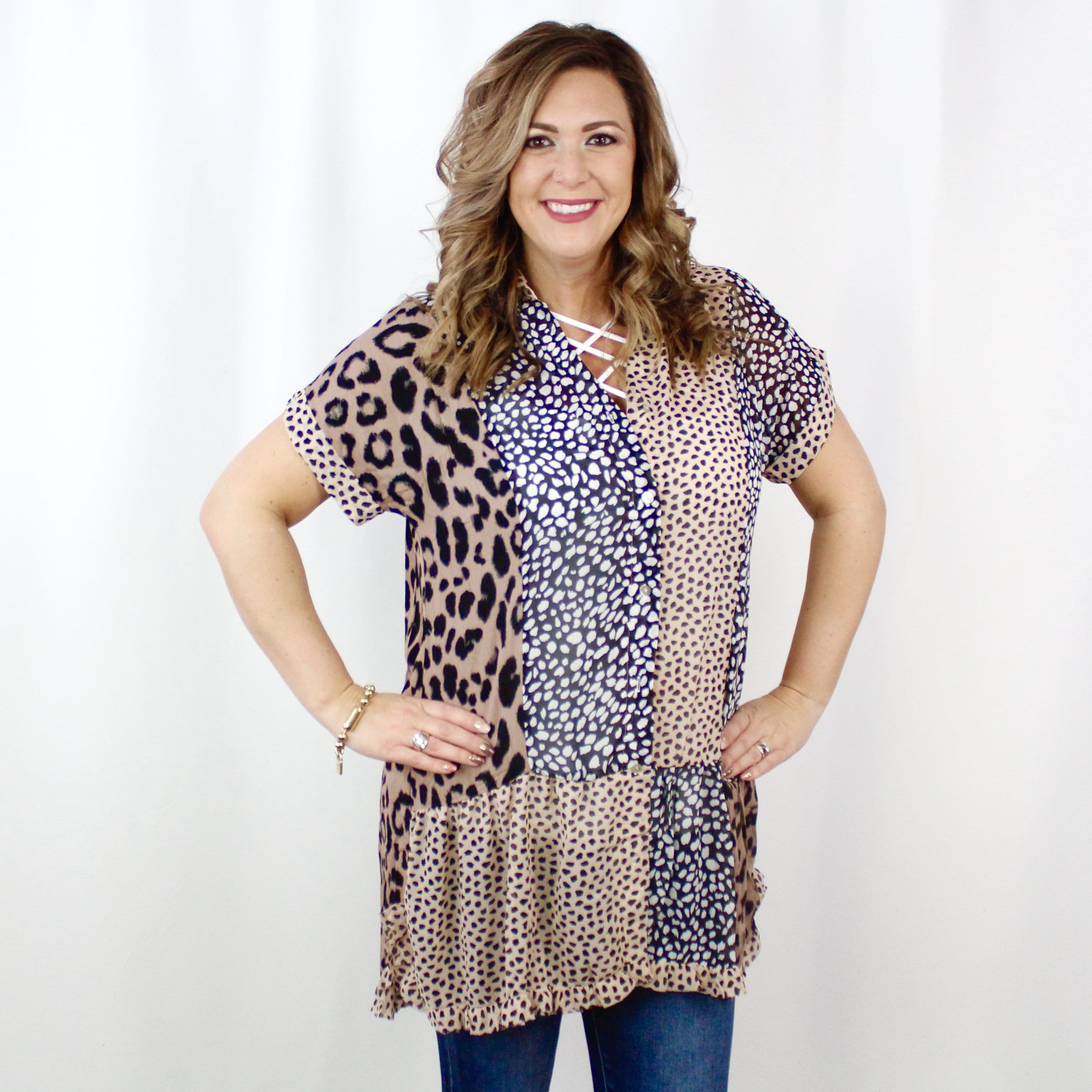Mixed Animal Print Collared Dress