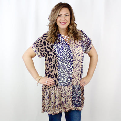 Mixed Animal Print Collared Dress
