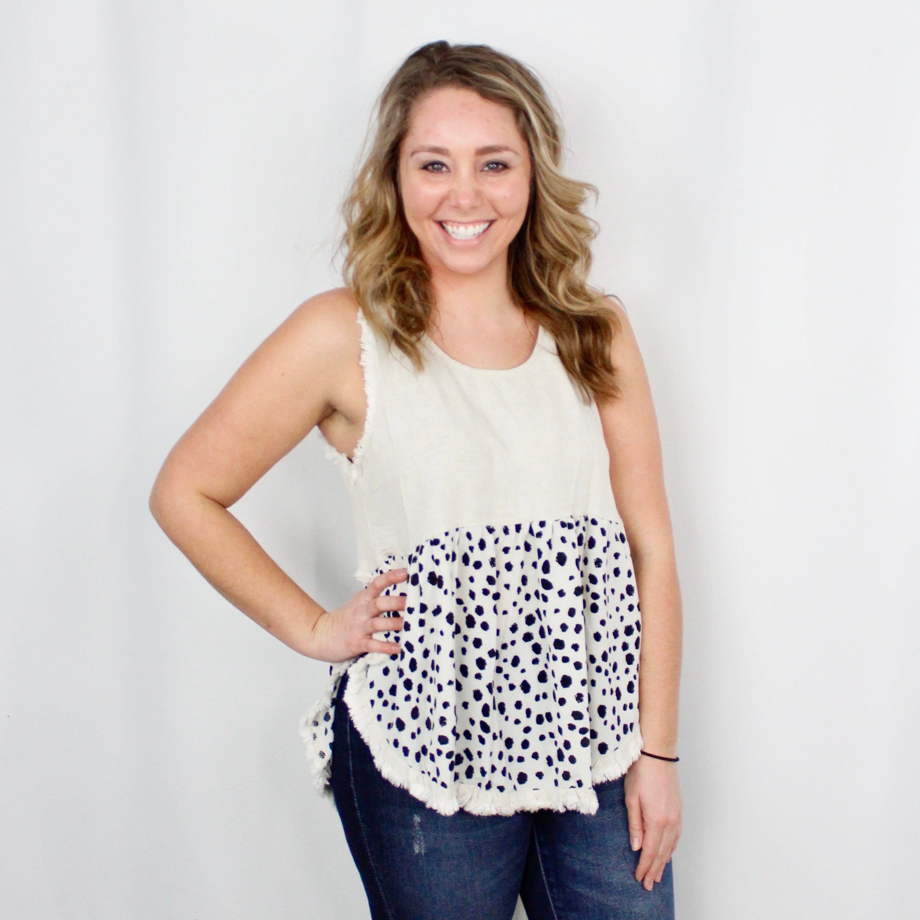 Oatmeal Linen Dalmatian Print Sleeveless Top