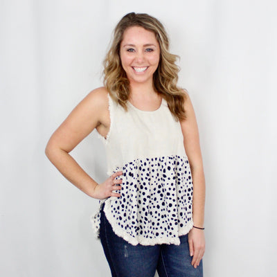 Oatmeal Linen Dalmatian Print Sleeveless Top