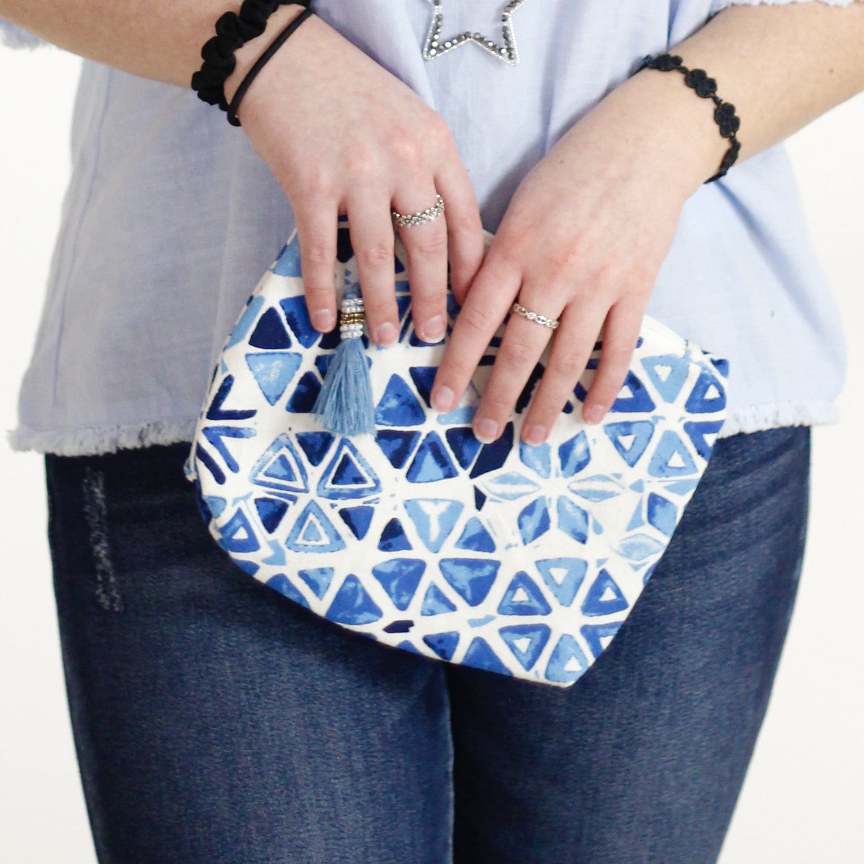 Navy Mosaic Abstract Cosmetic Bag