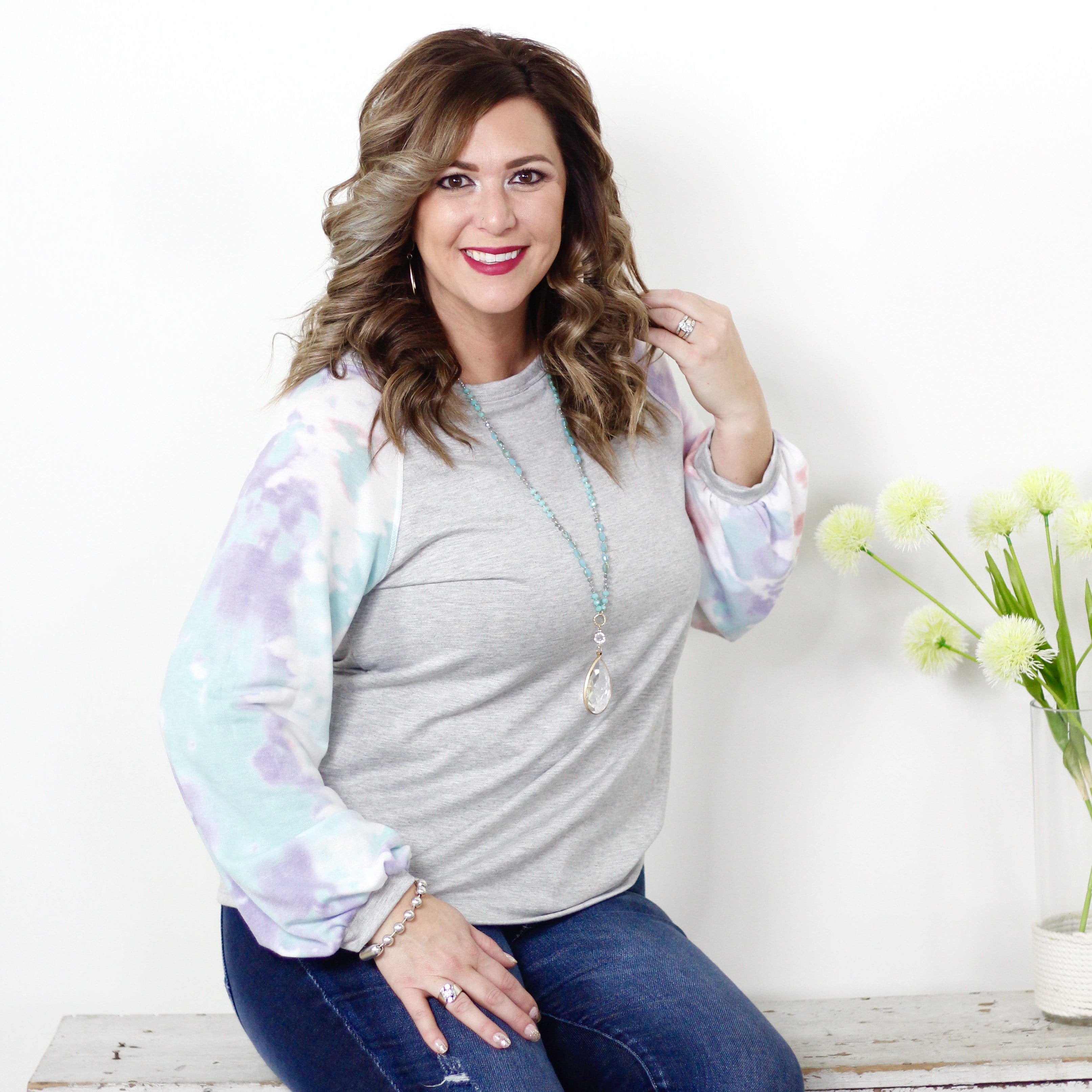 Grey Tie Dye Sleeve Top