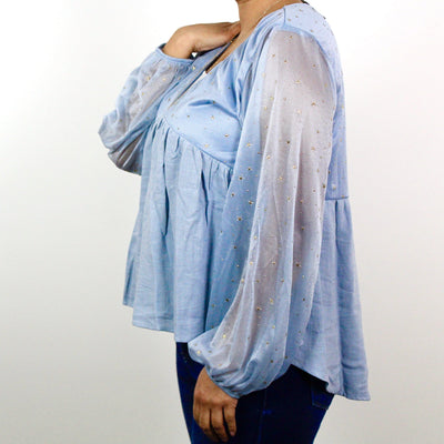 Dusty Blue Gold Foil Star Detail Top