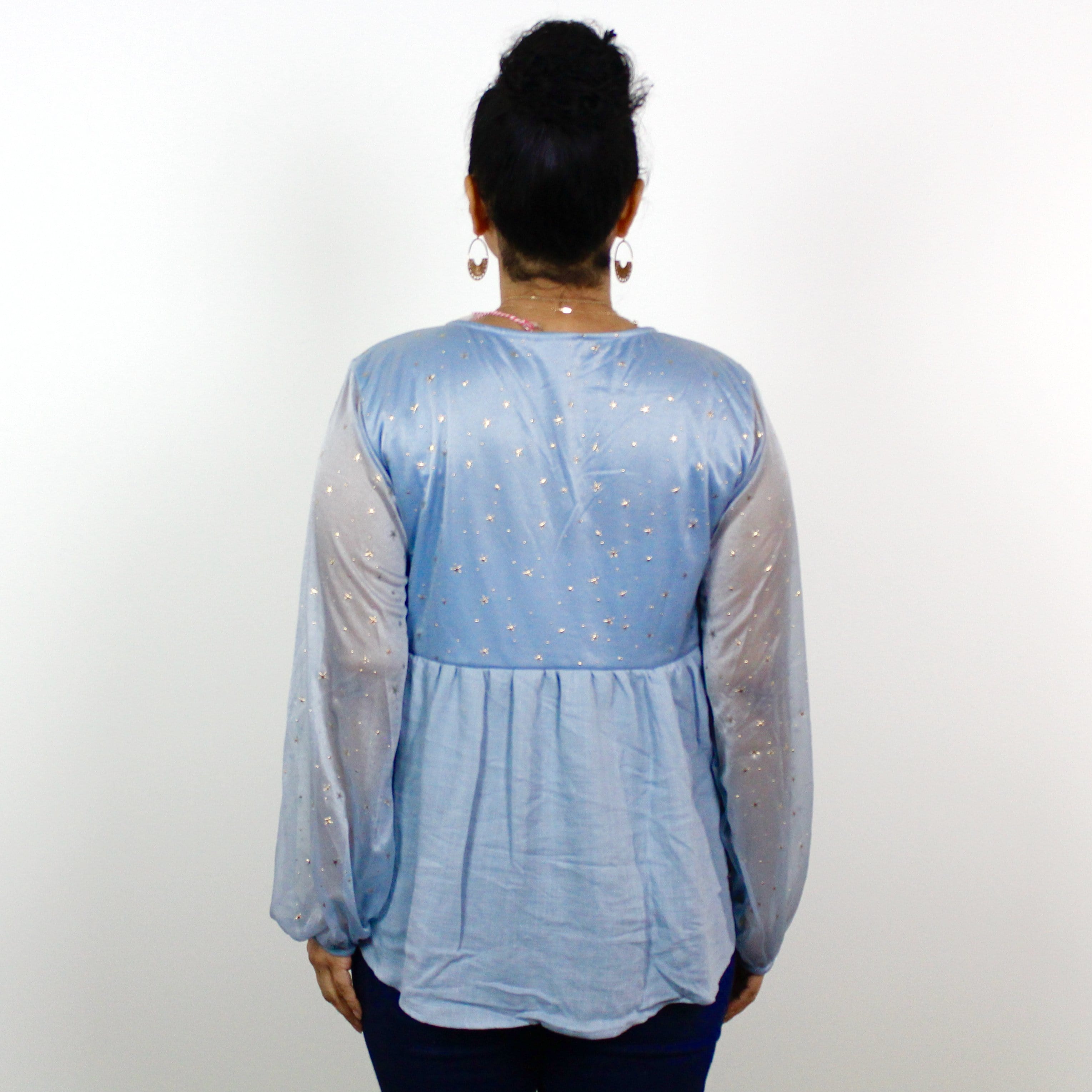 Dusty Blue Gold Foil Star Detail Top