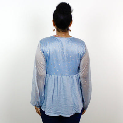 Dusty Blue Gold Foil Star Detail Top