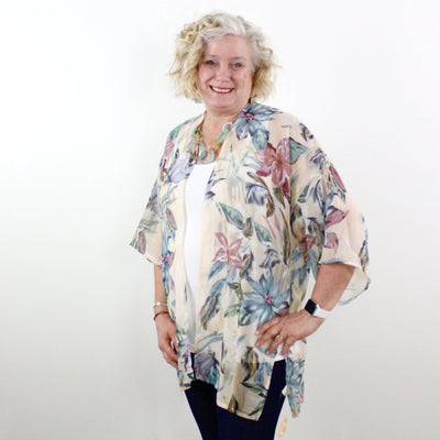 Beige Leaf Chiffon Kimono