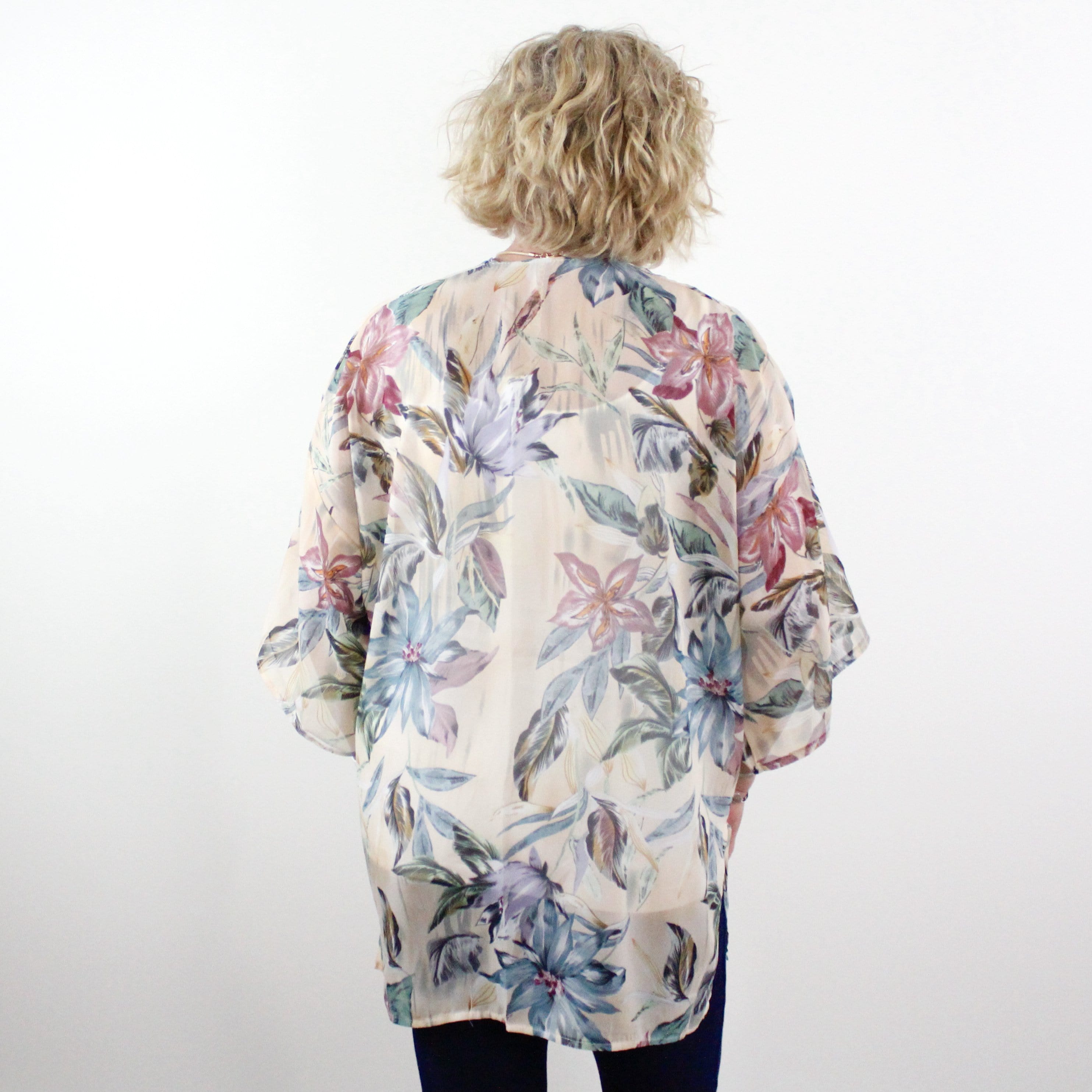 Beige Leaf Chiffon Kimono