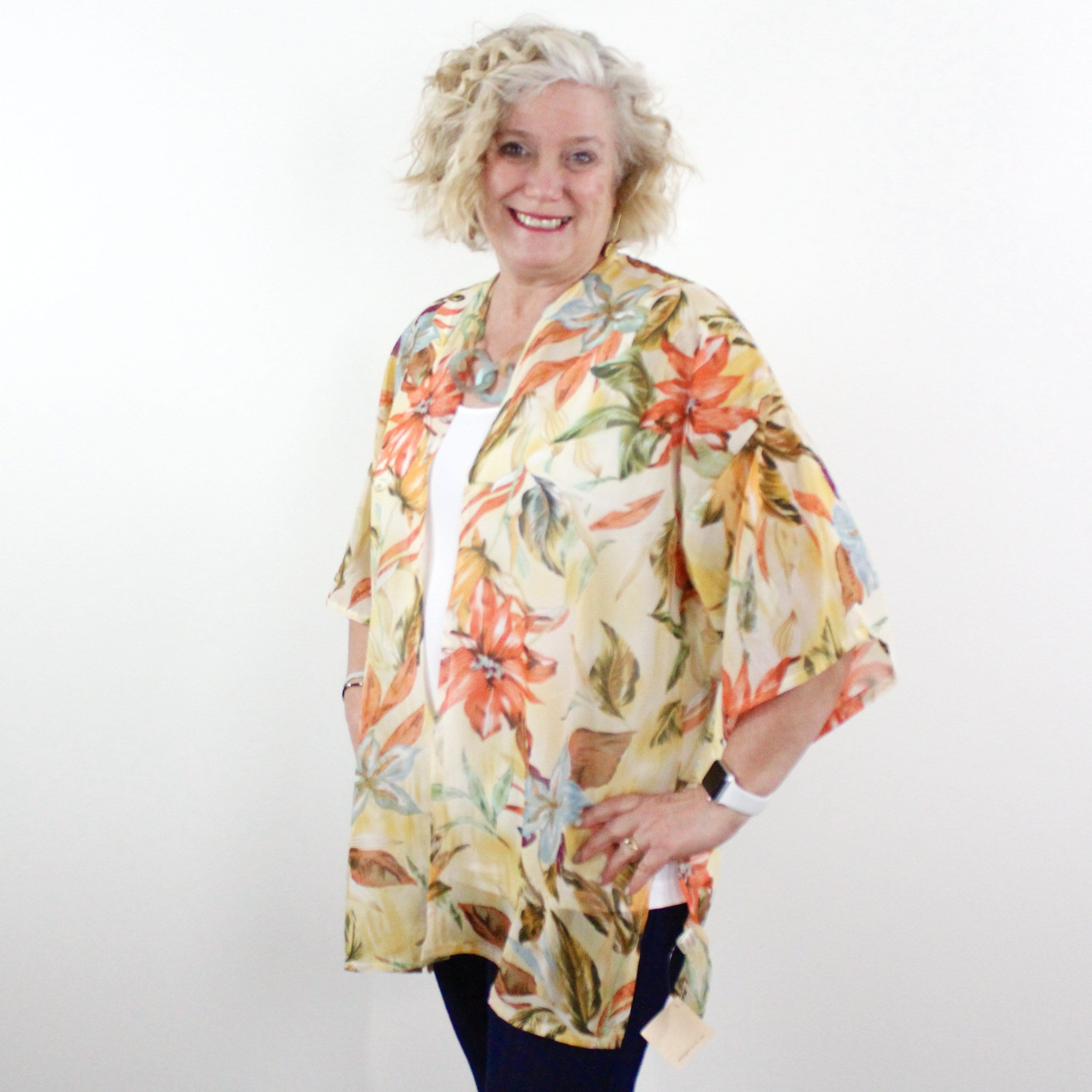 Yellow Leaf Chiffon Kimono