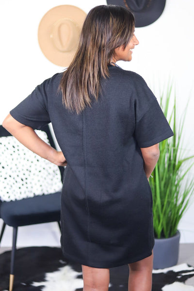 Black Ribbed Center Seam Dress
