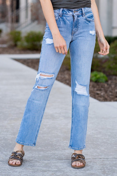 High Rise Slim Straight Denim Jeans