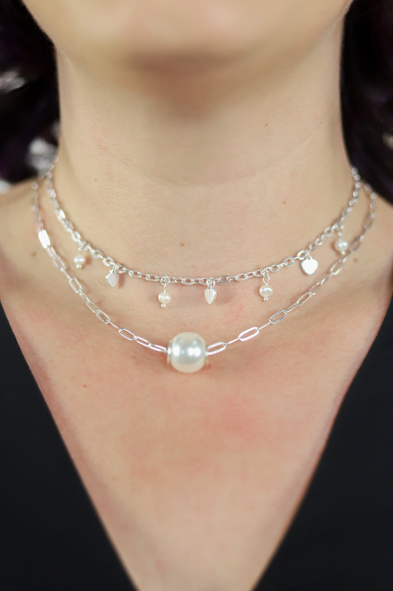Pearl Detail Double Necklace Set