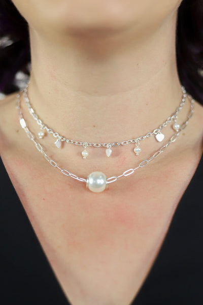 Pearl Detail Double Necklace Set