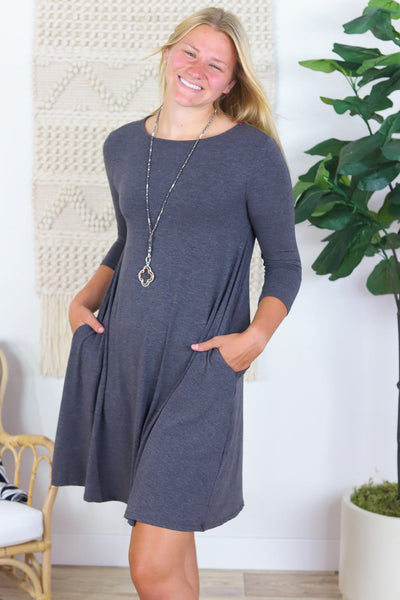 gray 3/4 dress with pockets