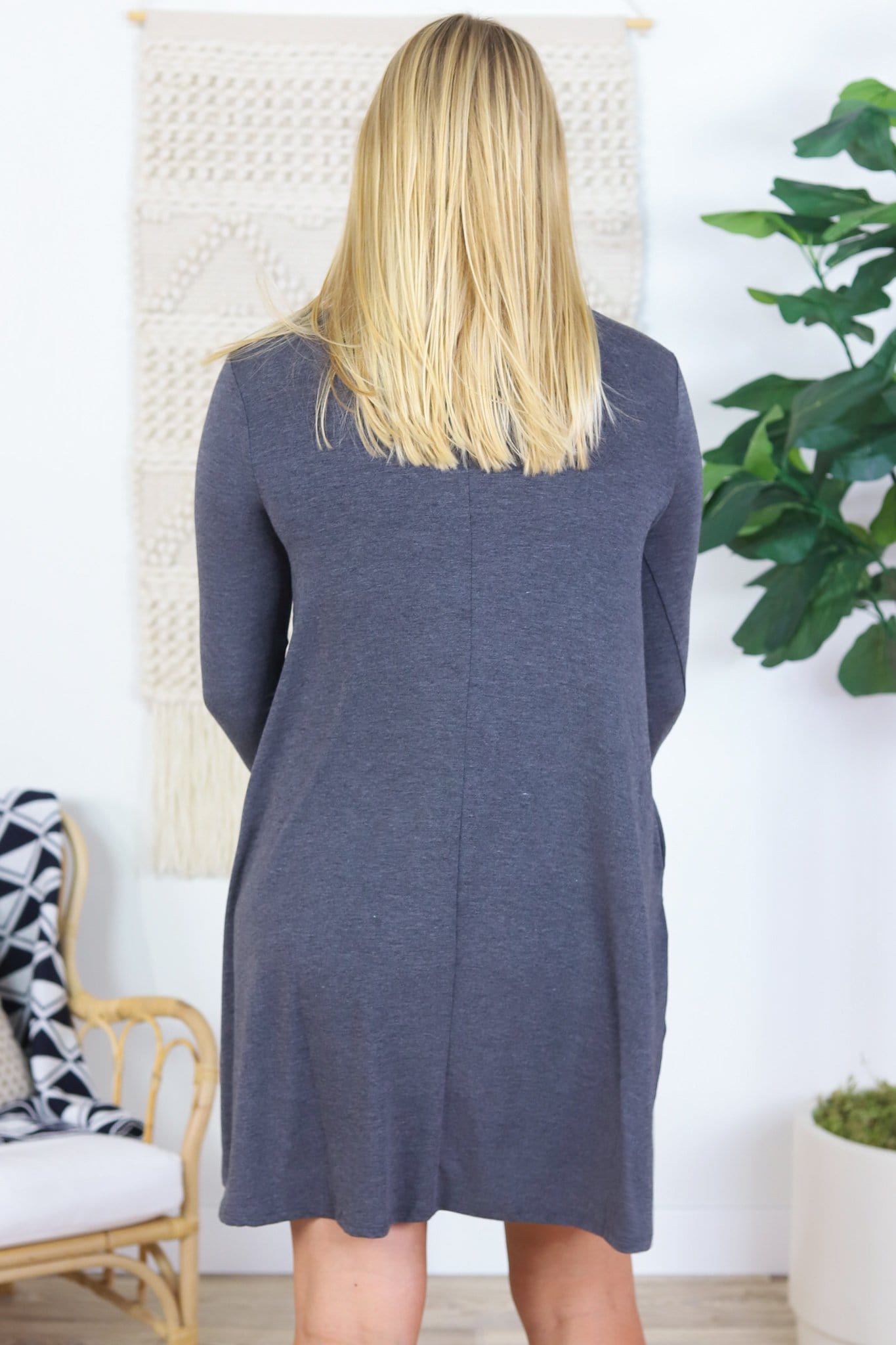 gray 3/4 dress with pockets