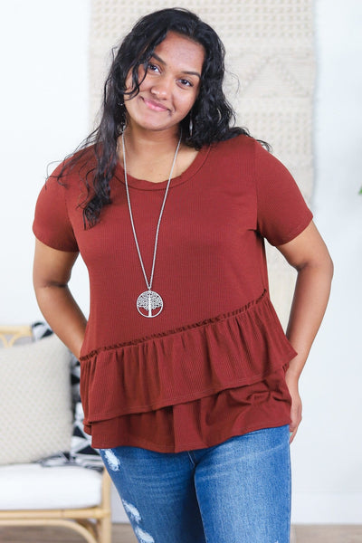 Ribbed Ruffle Hem Top