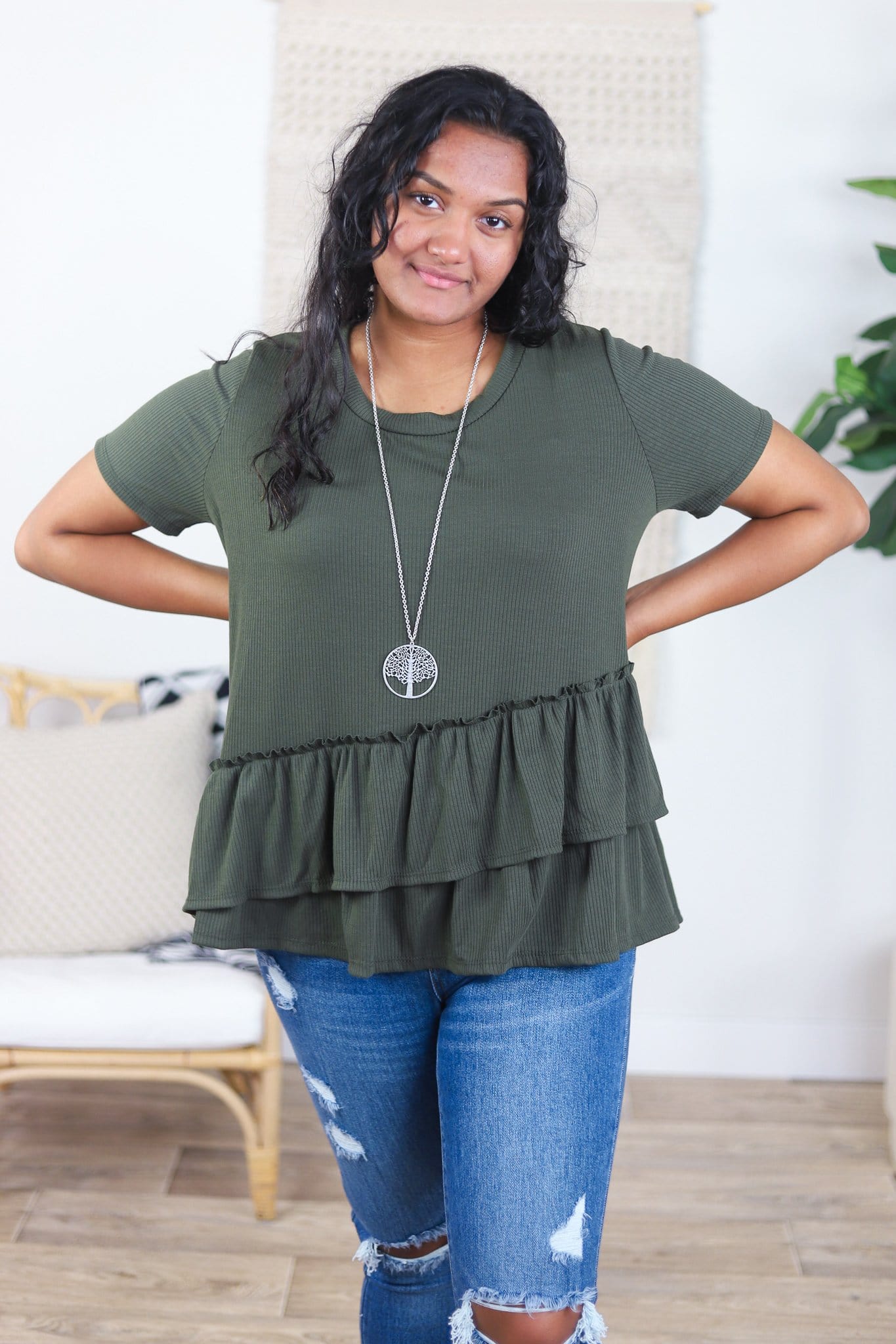 Ribbed Ruffle Hem Top