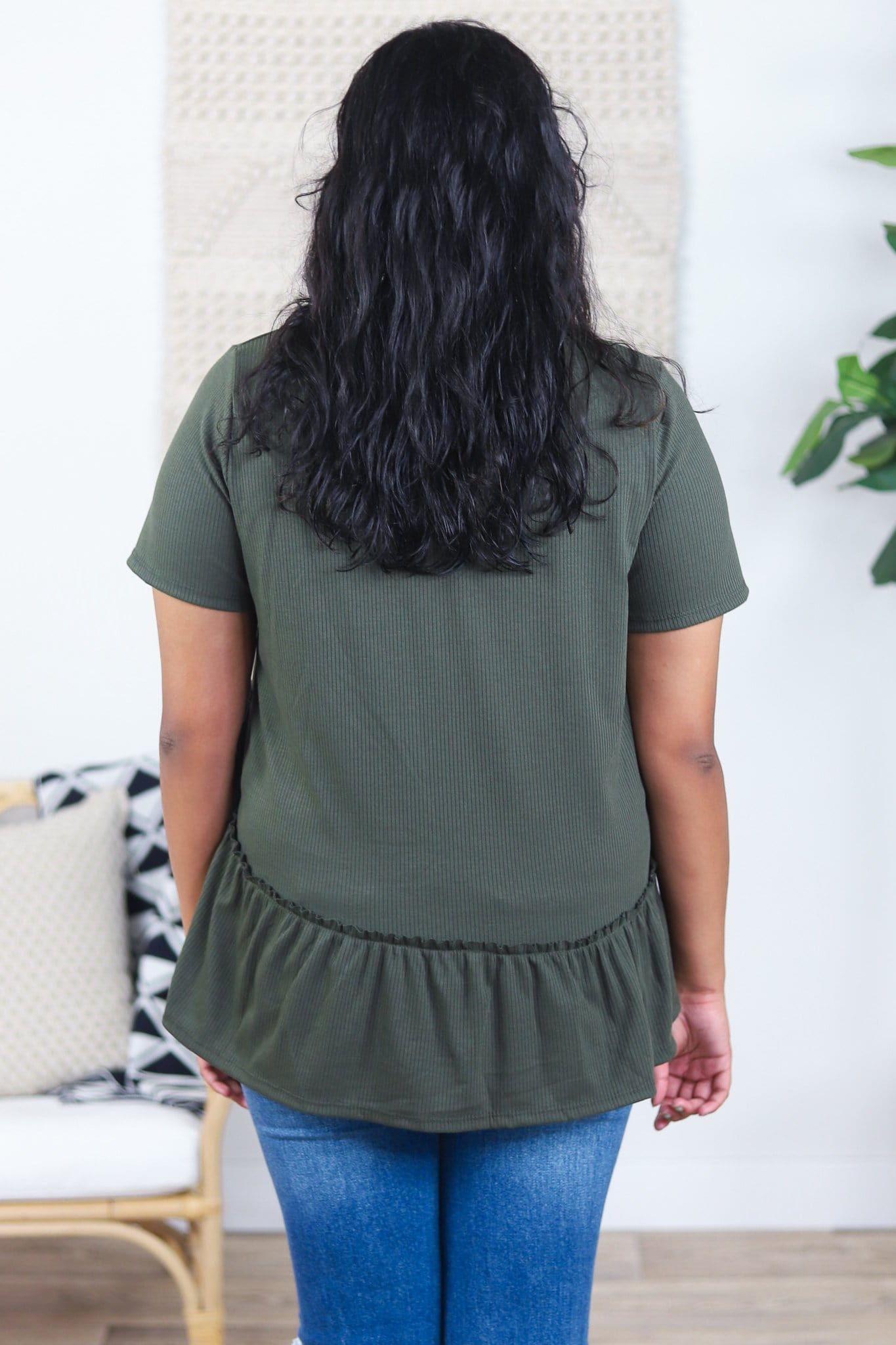 Ribbed Ruffle Hem Top