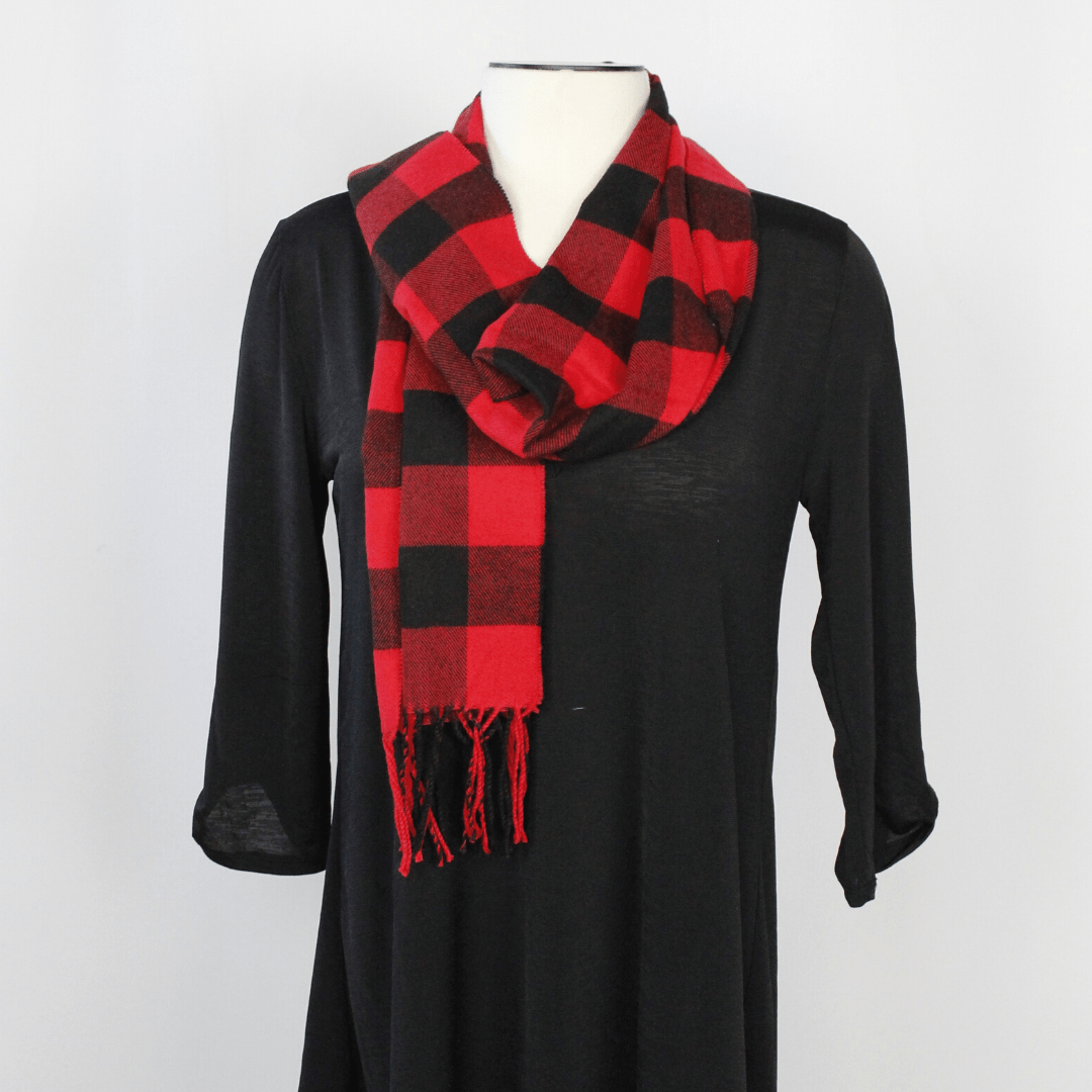 Cashmere Feel Scarf Red Buffalo Plaid