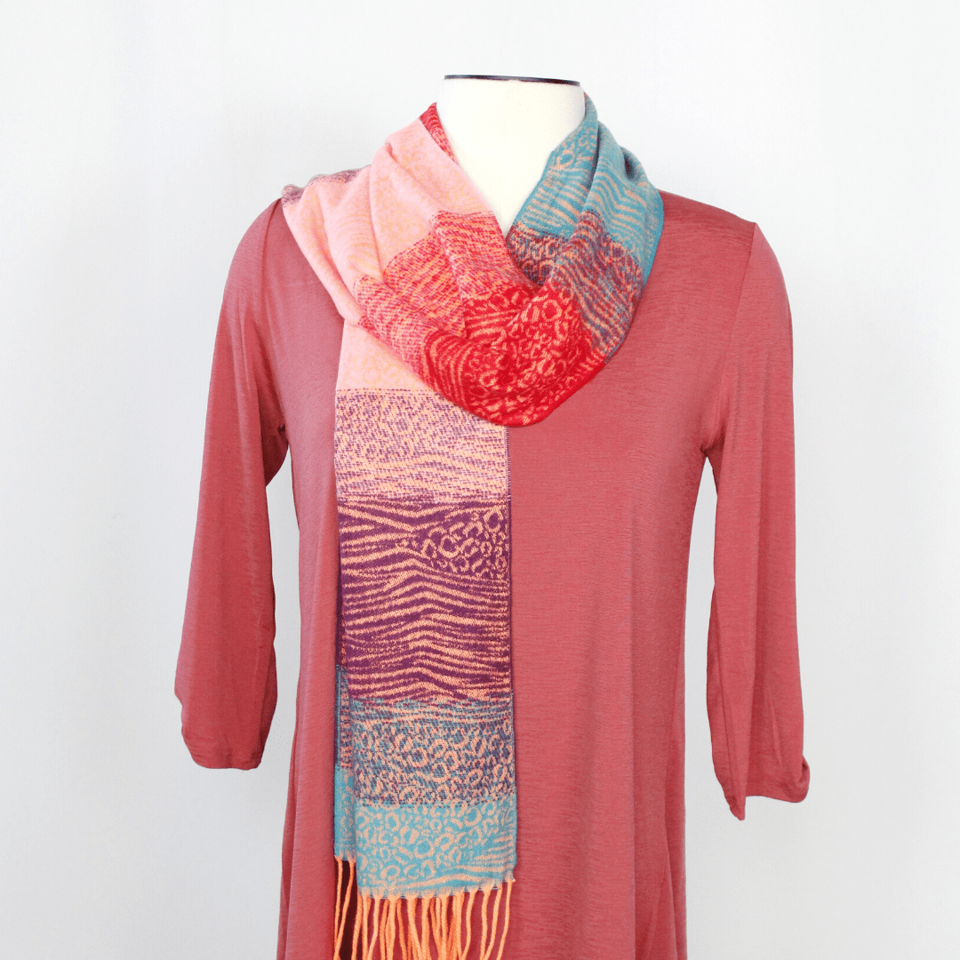 Cashmere Feel Scarf Rainbow Red